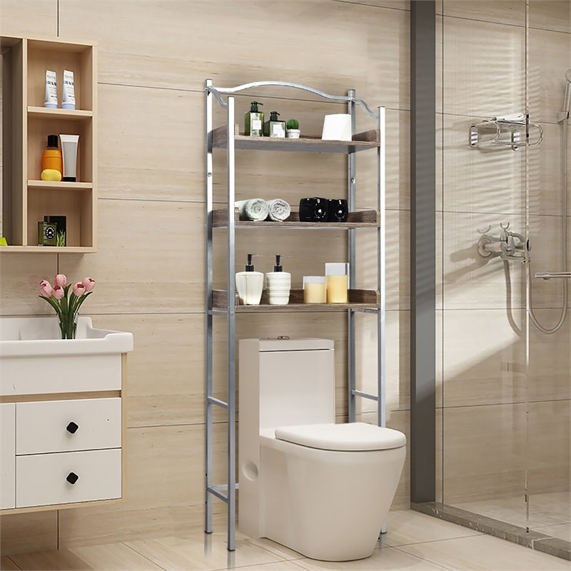 Costway 3-tier Engineered Wood and Iron Bathroom Spacesaver in Silver