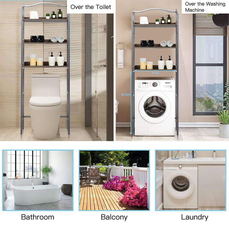 Costway 3-tier Engineered Wood and Iron Bathroom Spacesaver in Silver