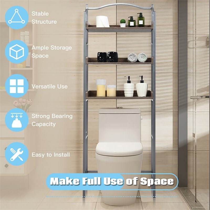 Costway 3-tier Engineered Wood and Iron Bathroom Spacesaver in Silver