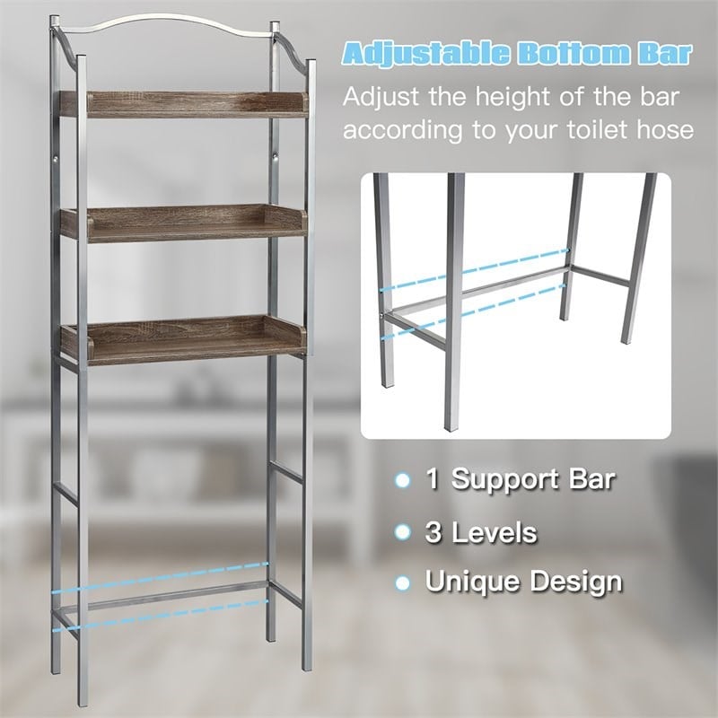 Costway 3-tier Engineered Wood and Iron Bathroom Spacesaver in Silver