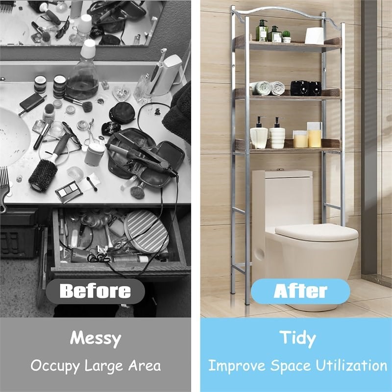 Costway 3-tier Engineered Wood and Iron Bathroom Spacesaver in Silver