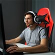 Costway Contemporary PU and Iron Massage Gaming Chair with Footrest in Red
