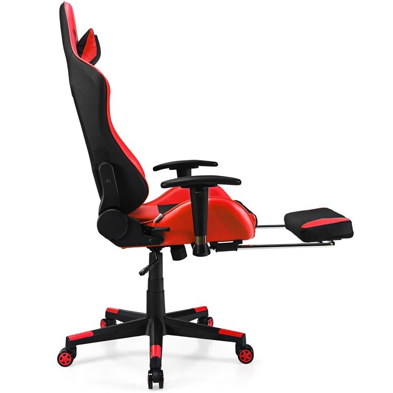 Costway Contemporary PU and Iron Massage Gaming Chair with Footrest in Red