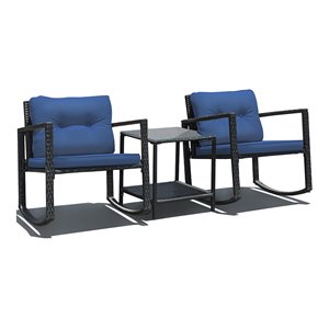 costway 3-piece steel and rattan patio rocking chair set in navy
