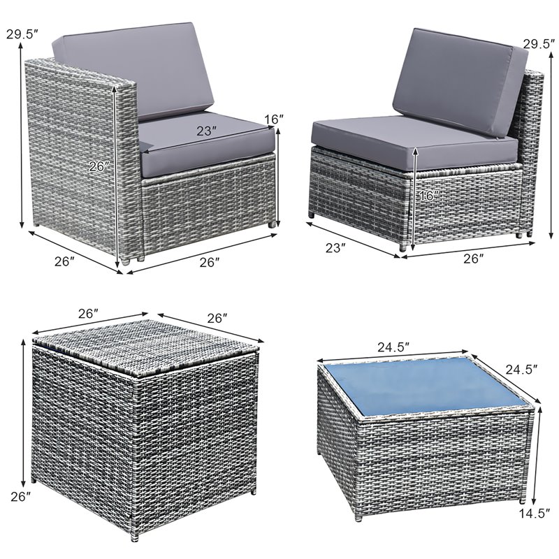 Costway 8-piece Polyester and Rattan Patio Sofa Set with Storage in Gray