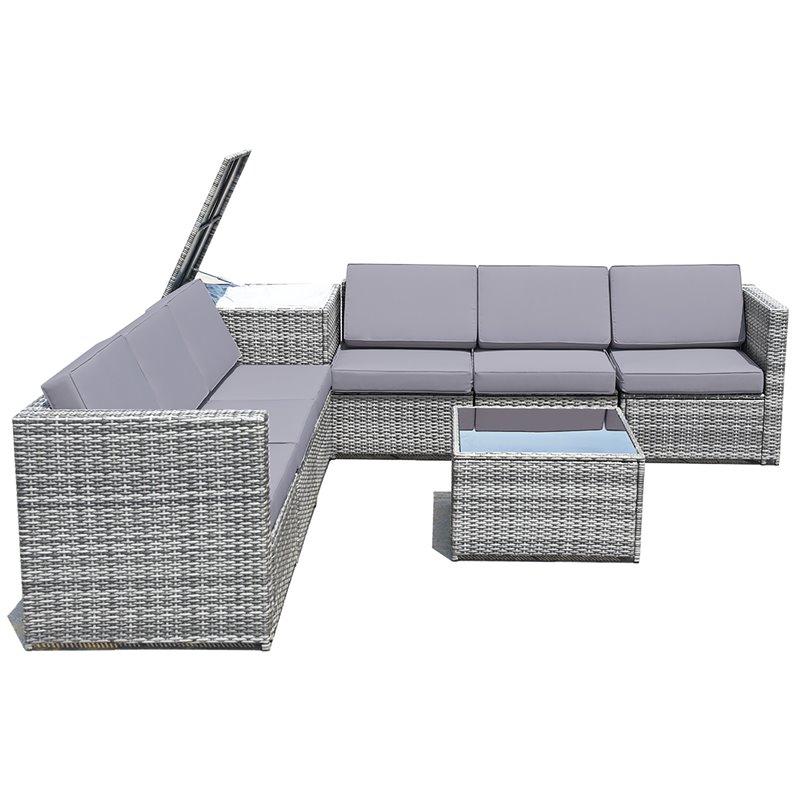 Costway 8-piece Polyester and Rattan Patio Sofa Set with Storage in Gray