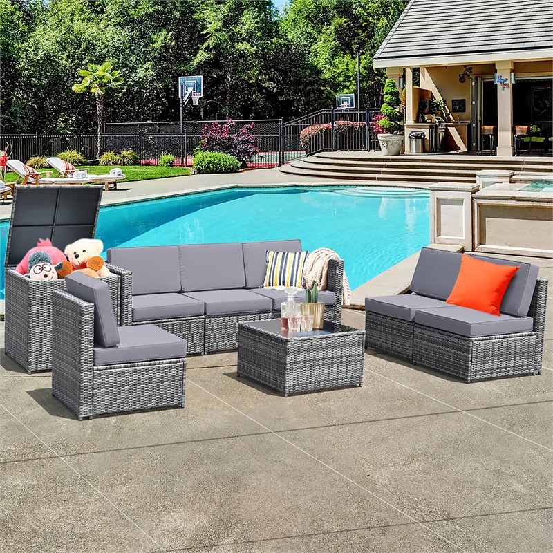 Costway 8-piece Polyester and Rattan Patio Sofa Set with Storage in Gray