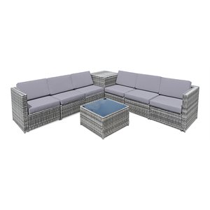 Costway 8-piece Polyester and Rattan Patio Sofa Set with Storage in Gray