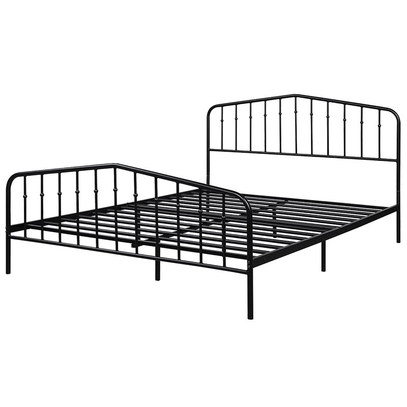 Costway Contemporary Iron Queen Size Slat Platform Headboard Footboard in Black