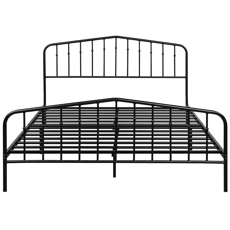 Costway Contemporary Iron Queen Size Slat Platform Headboard Footboard in Black