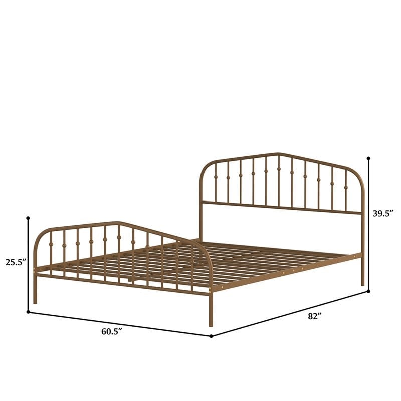 Costway Contemporary Iron Queen Size Slat Platform Headboard Footboard in Brown