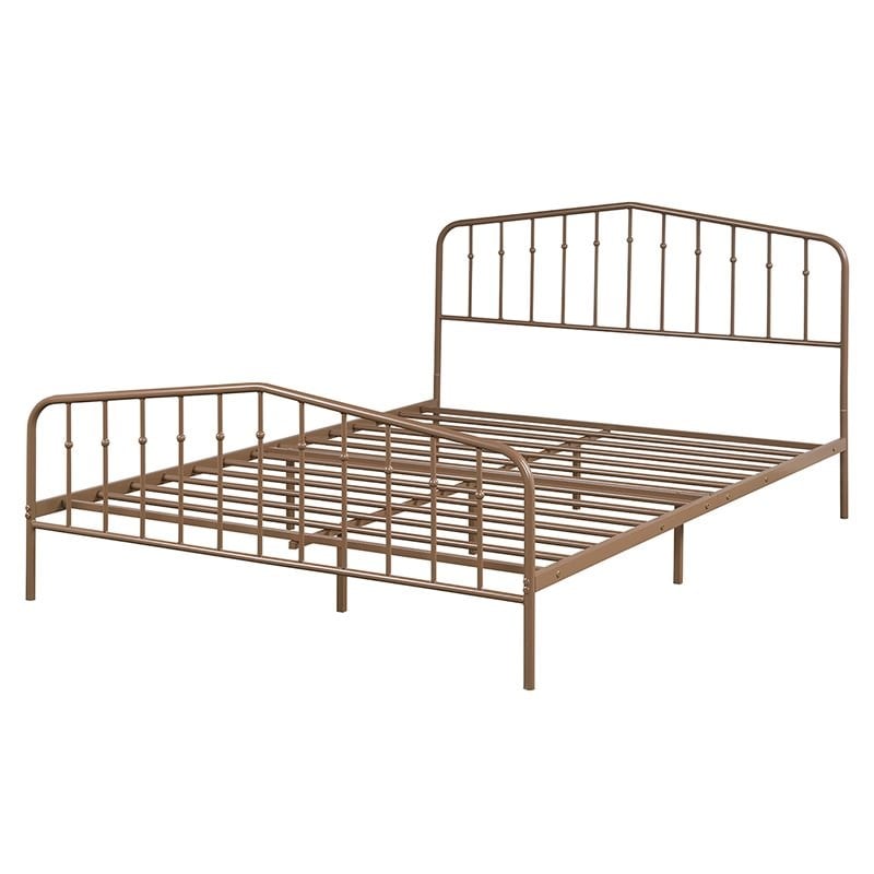 Costway Contemporary Iron Queen Size Slat Platform Headboard Footboard in Brown