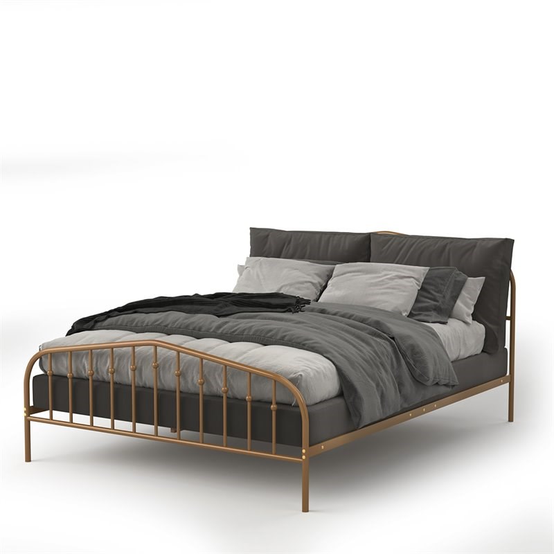 Costway Contemporary Iron Queen Size Slat Platform Headboard Footboard in Brown