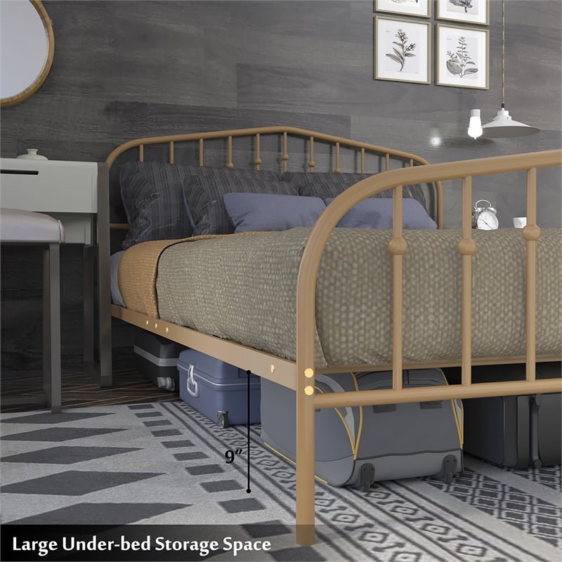 Costway Contemporary Iron Queen Size Slat Platform Headboard Footboard in Brown