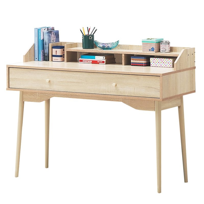 Costway Contemporary Wood Computer Desk with Hutch and Drawer in Natural