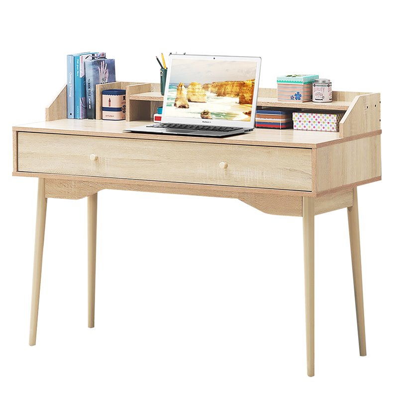 Costway Contemporary Wood Computer Desk with Hutch and Drawer in Natural