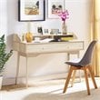 Costway Contemporary Wood Computer Desk with Hutch and Drawer in Natural