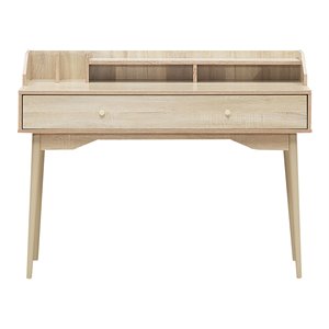 Costway Contemporary Wood Computer Desk with Hutch and Drawer in Natural