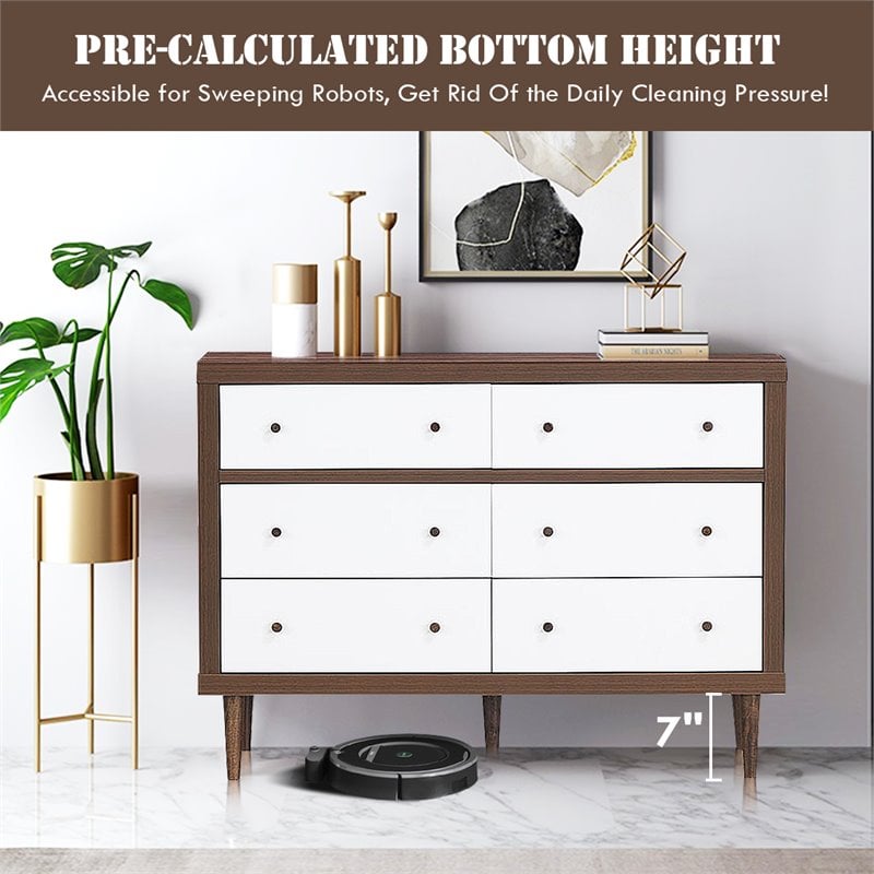 Costway 6-drawer Contemporary MDF Wood Chest Dresser in White and Walnut