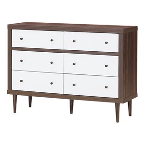 Costway 6-drawer Contemporary MDF Wood Chest Dresser in White and Walnut