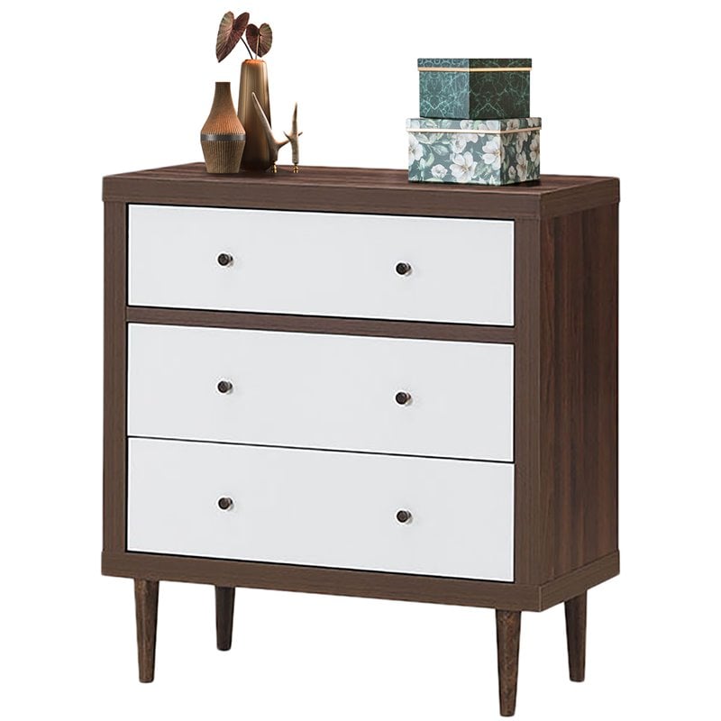 Costway 3-drawer Contemporary MDF Wood Chest Dresser in White and Walnut