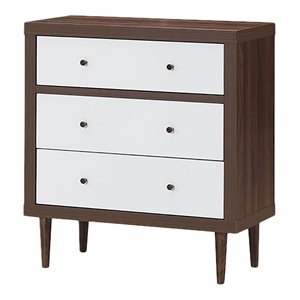 costway 3-drawer contemporary mdf wood chest dresser in white and walnut