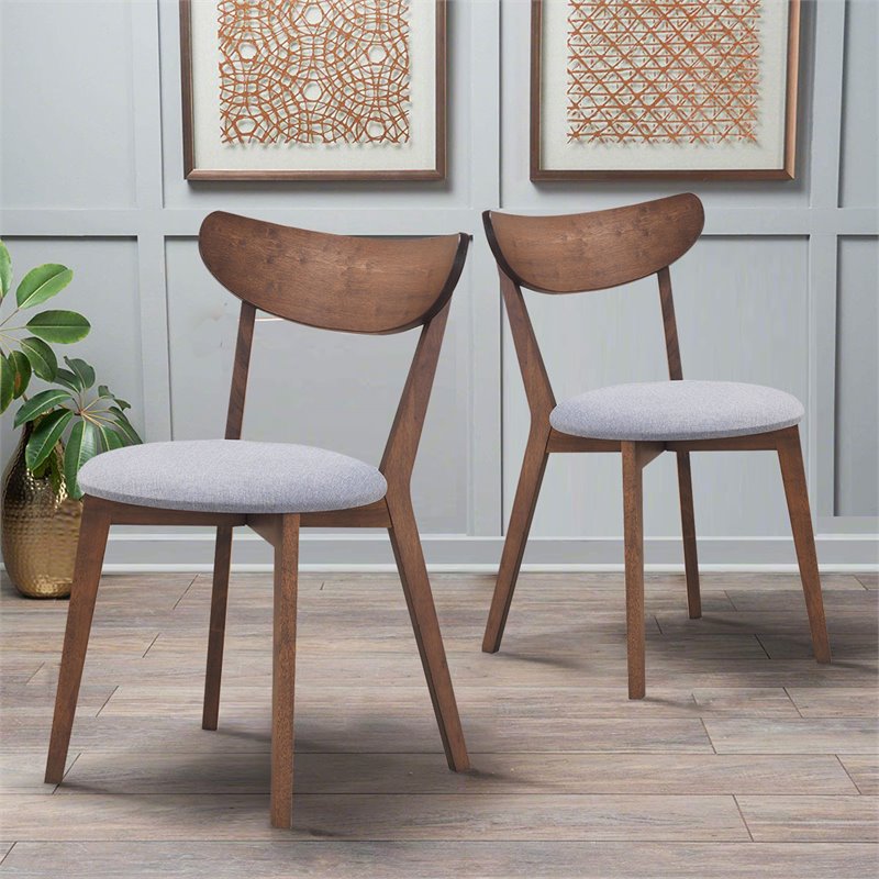 Costway Rubber Wood & Sponge Dining Chair with Curved Back in Walnut (Set of 2)