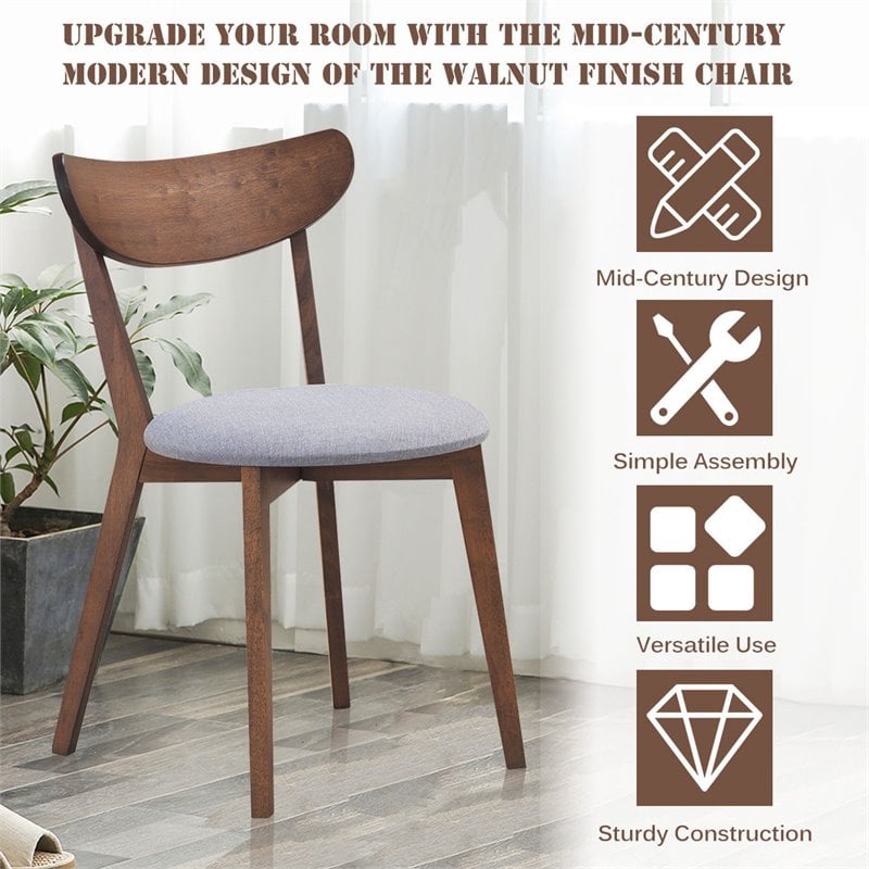 Costway Rubber Wood & Sponge Dining Chair with Curved Back in Walnut (Set of 2)