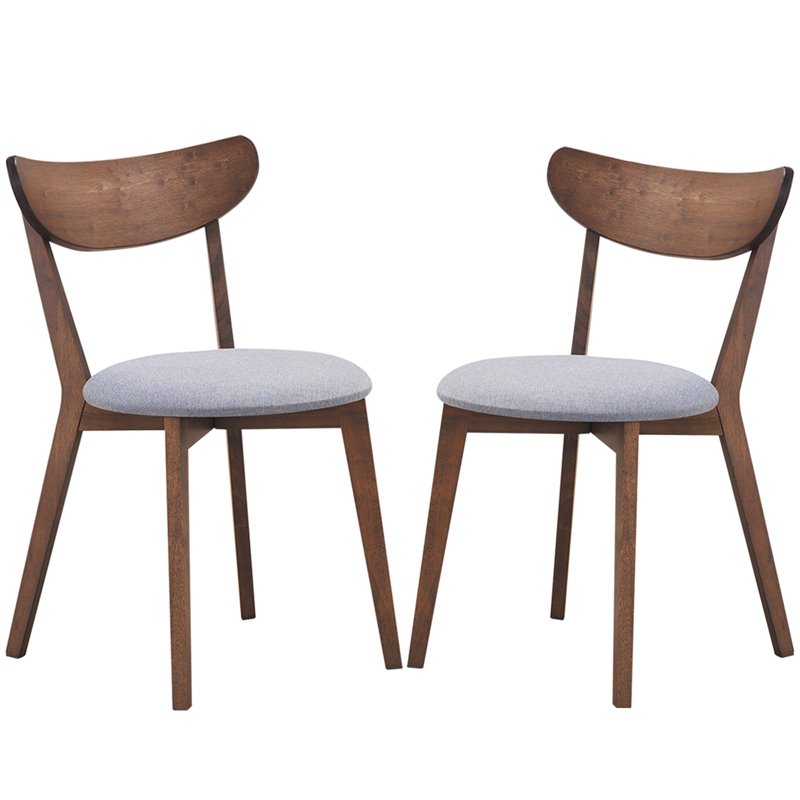 Costway Rubber Wood & Sponge Dining Chair with Curved Back in Walnut (Set of 2)