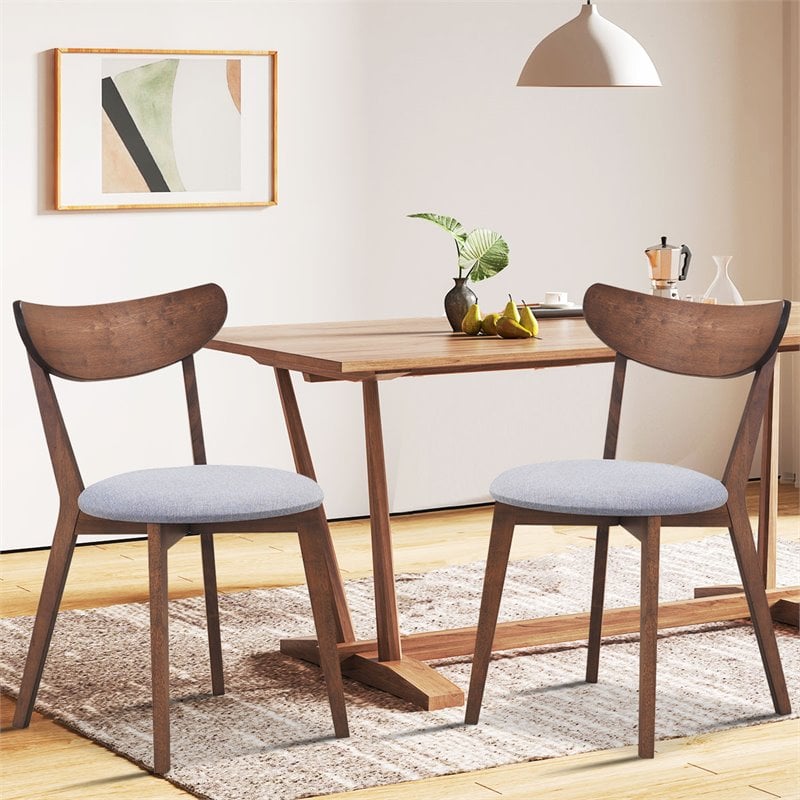 Costway Rubber Wood & Sponge Dining Chair with Curved Back in Walnut (Set of 2)
