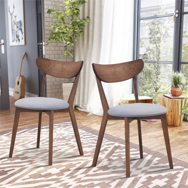 Costway Rubber Wood & Sponge Dining Chair with Curved Back in Walnut (Set of 2)