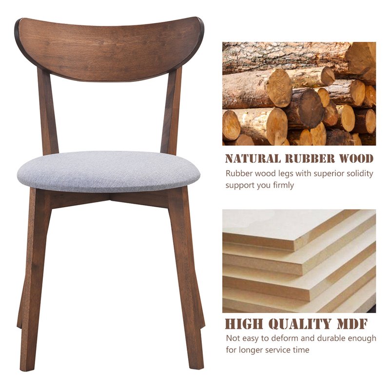 Costway Rubber Wood & Sponge Dining Chair with Curved Back in Walnut (Set of 2)