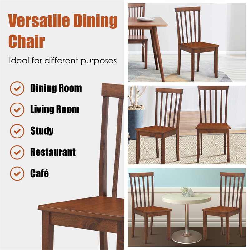 Costway Contemporary Rubber Wood and MDF Dining Chair in Walnut (Set of 2)