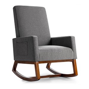 Costway Contemporary Plywood and Fabric Upholstered Rocking Chair in Gray