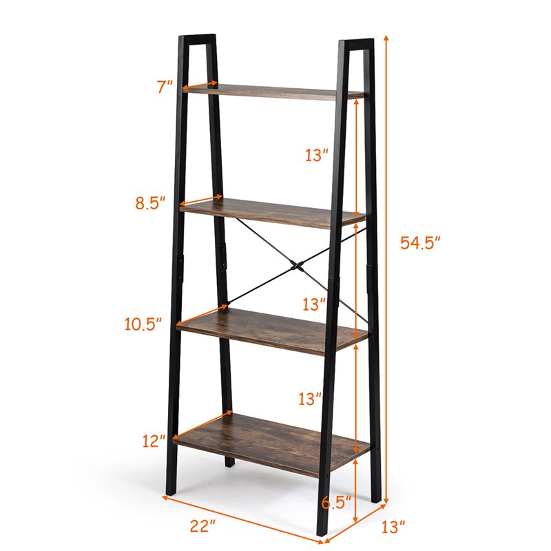 Costway 4-Tier Contemporary Wood and Metal Ladder Bookcase in Natural and Black