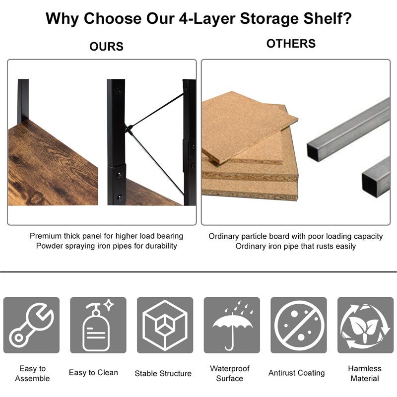 Costway 4-Tier Contemporary Wood and Metal Ladder Bookcase in Natural and Black