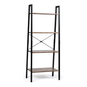 costway 4-tier contemporary wood and metal ladder bookcase in natural and black