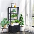 Costway 4-Tier Contemporary MDF Ladder Bookcase with 2 Drawers in Black
