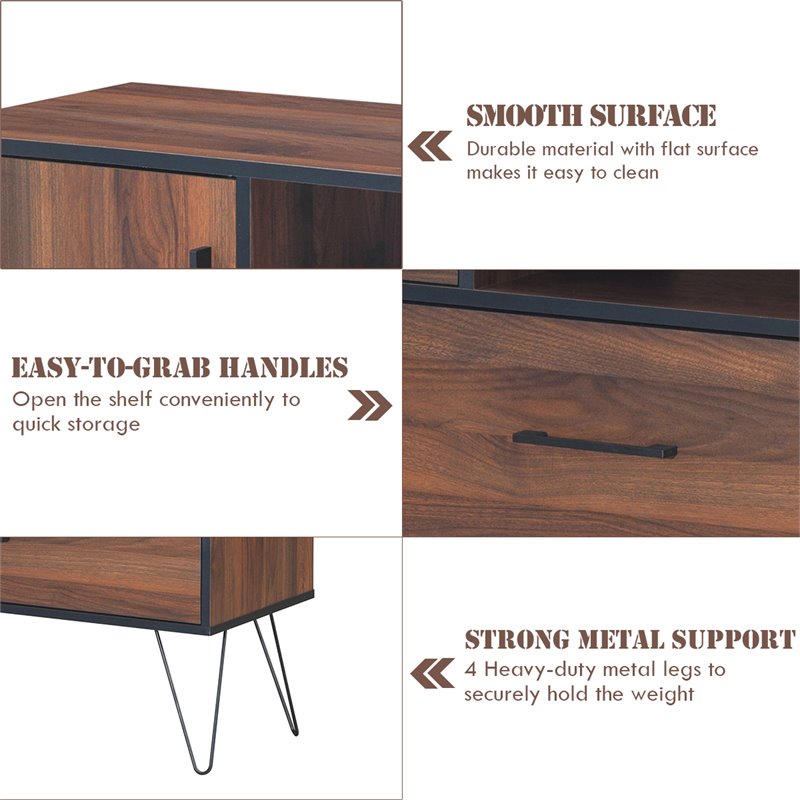 Costway Engineered Wood Sideboard with Metal Leg and Drawers in Walnut