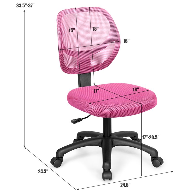 Costway Sponge Adjustable Height Low-Back Armless Computer Desk Chair in Pink