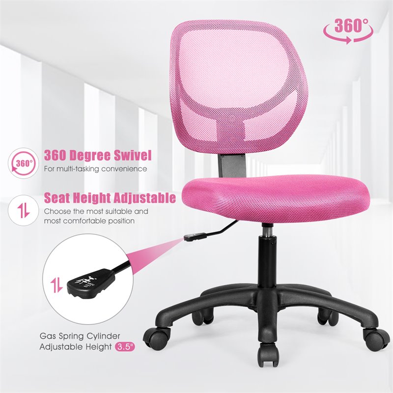Costway Sponge Adjustable Height Low-Back Armless Computer Desk Chair in Pink
