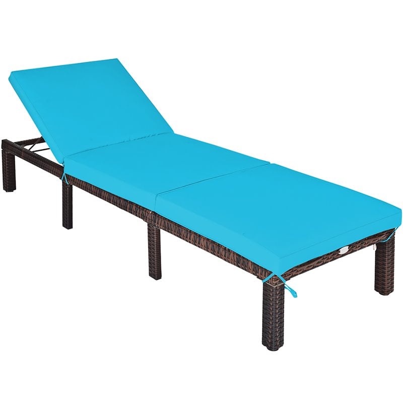 Costway Rattan & Steel Outdoor Lounge Chair with Removable Cushion in Turquoise