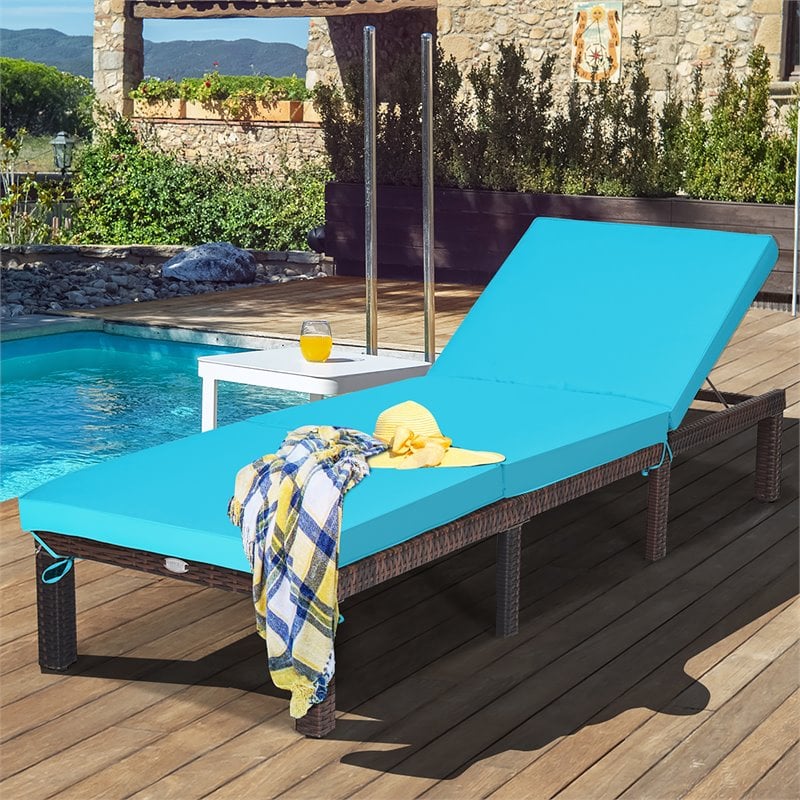 Costway Rattan & Steel Outdoor Lounge Chair with Removable Cushion in Turquoise