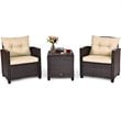 Costway 3-piece Rattan Patio Furniture Set with Back & Seat Cushion in Beige