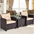 Costway 3-piece Rattan Patio Furniture Set with Back & Seat Cushion in Beige