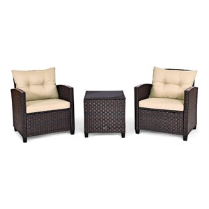 Costway 3-piece Rattan Patio Furniture Set with Back & Seat Cushion in Beige
