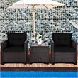 Costway 3-piece Rattan Patio Furniture Set with Back & Seat Cushion in Black