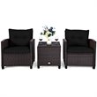 Costway 3-piece Rattan Patio Furniture Set with Back & Seat Cushion in Black