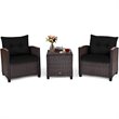 Costway 3-piece Rattan Patio Furniture Set with Back & Seat Cushion in Black