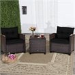 Costway 3-piece Rattan Patio Furniture Set with Back & Seat Cushion in Black